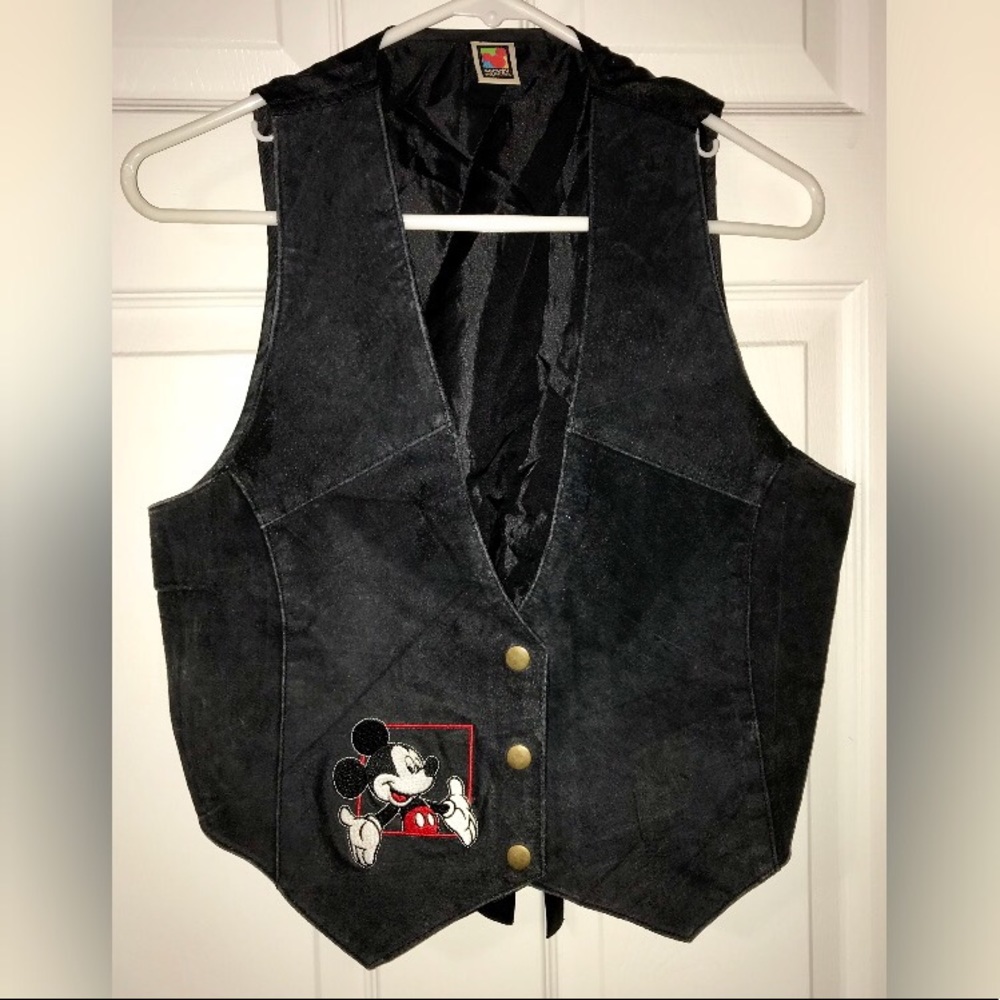Black suede leather vintage Mickey Mouse vest - Picture 1 of 1